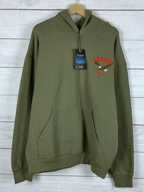 NWT Mens Seager Bradley Embroidered Eagle Hoodie Olive Pullover Sweatshirt Large